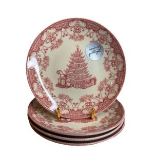 4 Matceramica Portugal 8 1/2" Red Christmas Tree Salad Dessert  Plates NEW